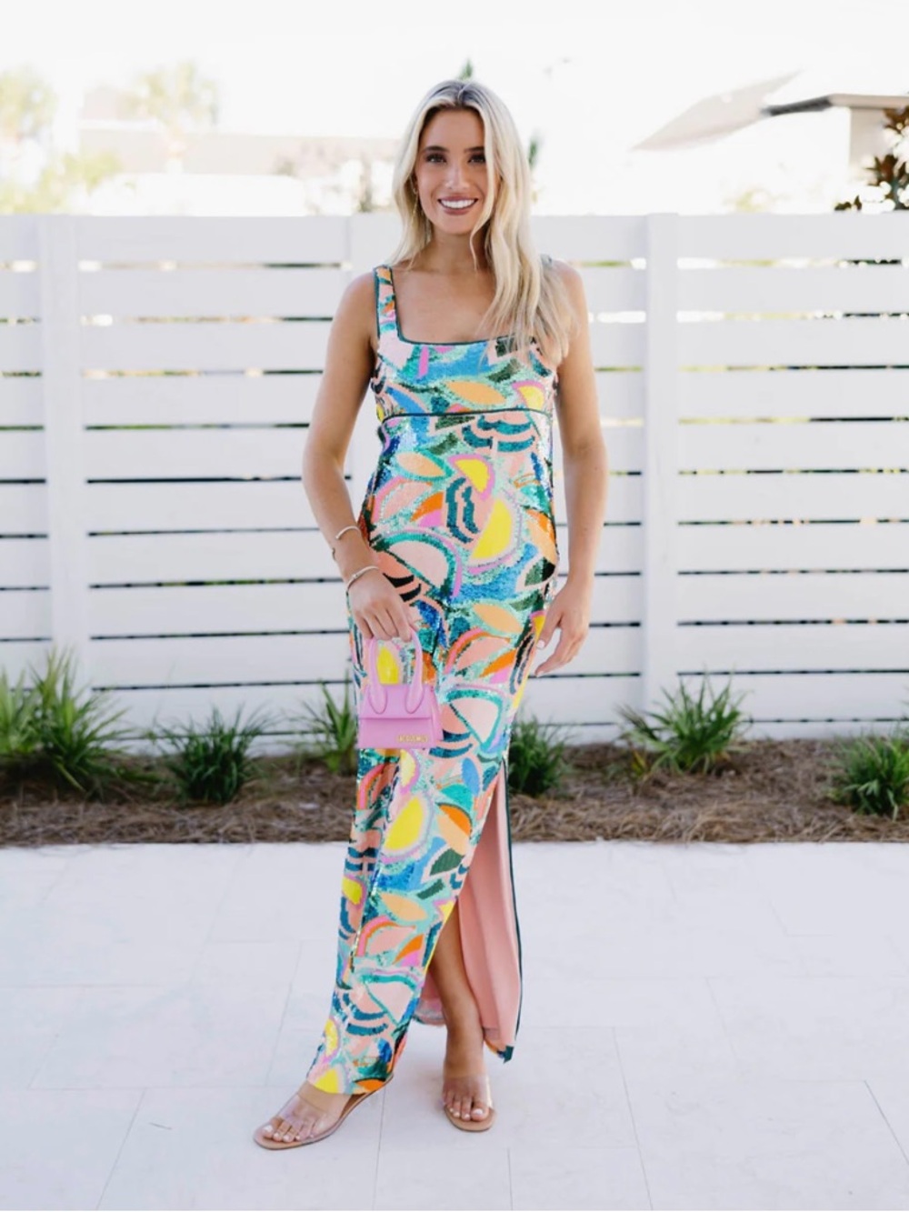 SAYLOR Multicolor Sequin Maxi Dress with Pink Lining